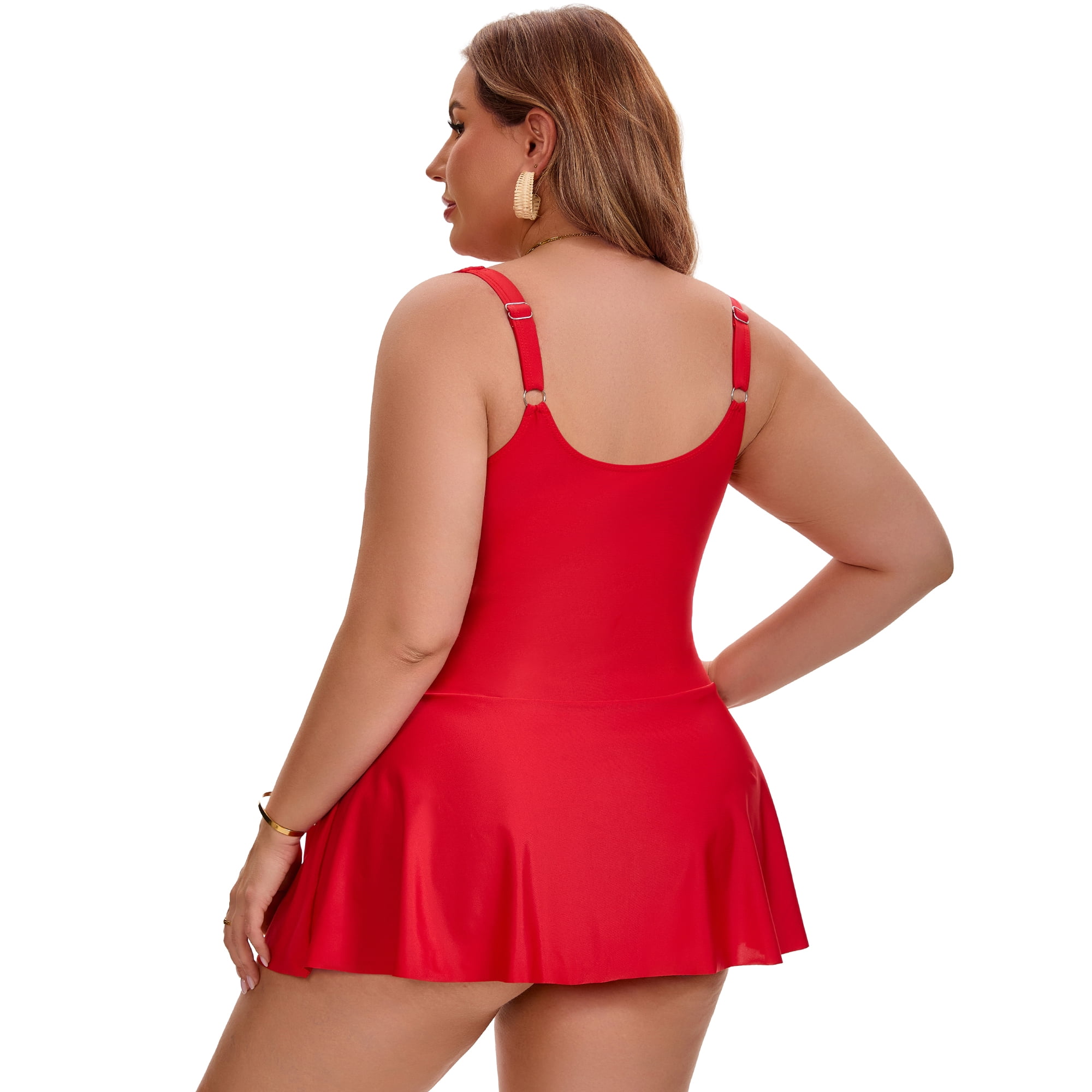 DARING DIVA Women's Plus Tummy Control Beach Vacation Swimdress 5X Red