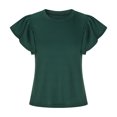 thumbnail image 4 of Womens Summer Tops Sevevn Womens Casual Solid Color Round Neck Ruffled Short Sleeve Tops Blouses, 4 of 6