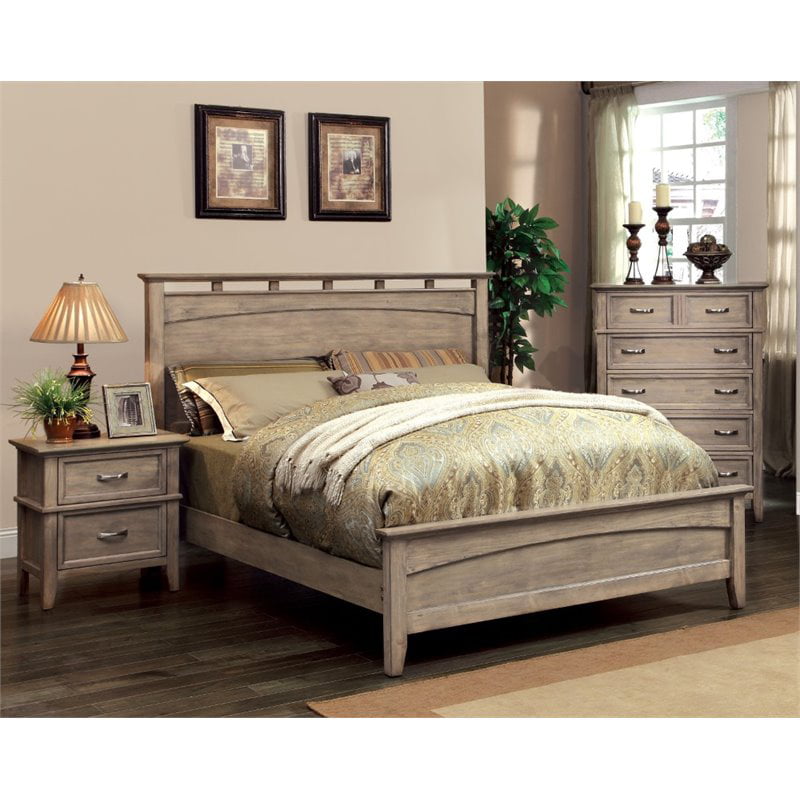 FOA Ackerson 3pc Brown Wood Low Bedroom Set - Cal King + Nightstand ...