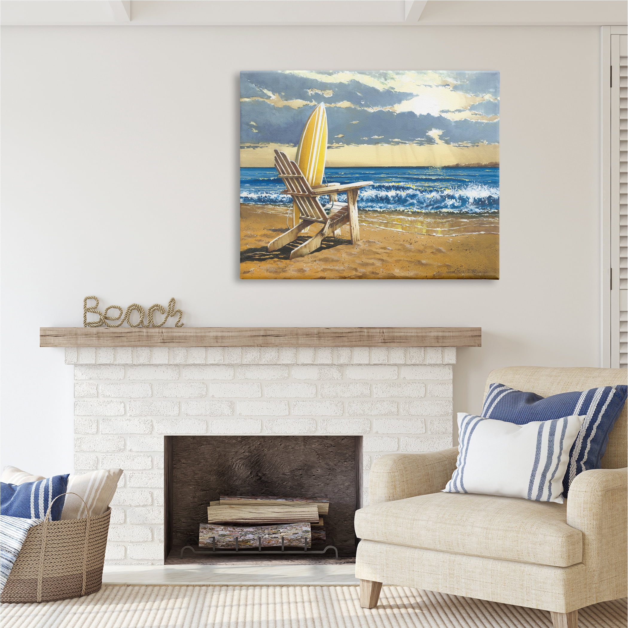 Stupell Industries Surfboard & Beach Waves Nature Painting Gallery Wrapped Canvas Print Wall Art, 48 x 36