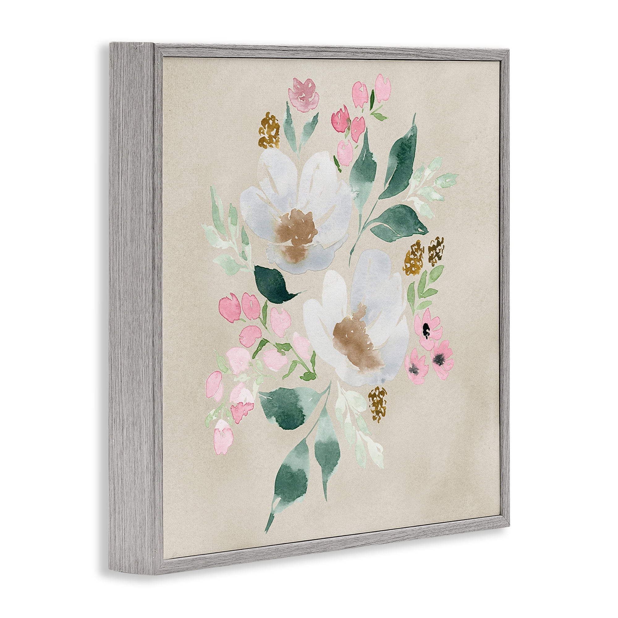 Stupell Industries Neutral Floral Beauty Botanical & Floral Painting Gray Framed Art Print Wall Art, 17 x 17