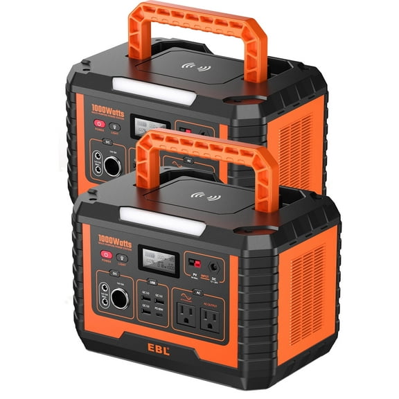 EBL 2Packs Portable Power Station 1000W Solar Generator(Peak 2000W) 270000mAh Waterproof for Camping