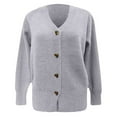 thumbnail image 4 of HNMKIU Women's Solid Color V-Neck Long Sleeve Knitted Cardigan with Heart Shaped Button Front Womens Cardigan Sweaters for Casual Wear Grey,L, 4 of 4
