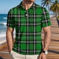 thumbnail image 2 of Garbnen Polo Shirt for Men Short Sleeve Plaid Color Block Collared Men's Henley Shirts Lightweight Breathable Casual Summer Beach Vacation Men Golf Shirt Green 4XL, 2 of 7