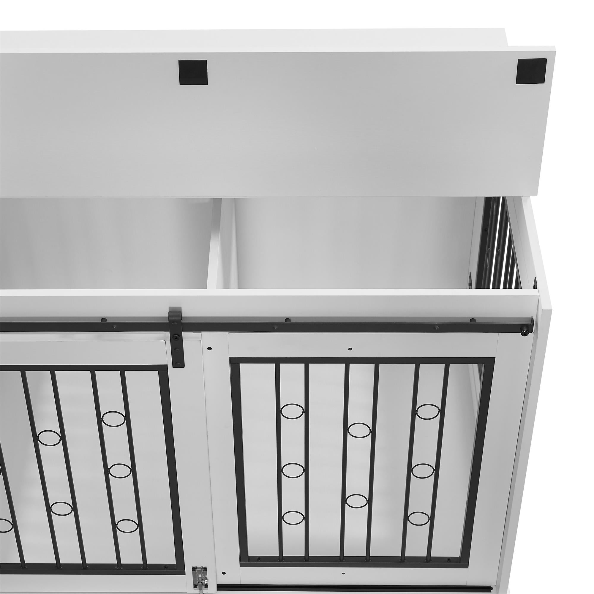 Pefilos 39" Wooden Dog Crate for Medium Dogs Indoor Sliding Door Dog Cage Furniture with Partition for Two Puppies Dog House, White Pefilos 39" Wooden Dog Crate for Medium Dogs Indoor Sliding Door Dog Cage Furniture with Partition for Two Puppies Dog House, White