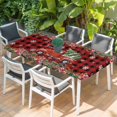 thumbnail image 2 of Red Plaid Christmas Table Cloths for 6 Foot Rectangle Tables, Truck Xmas Tree Snowflake Winter Poinsettia Patio Waterproof Elastic Fitted Tablecloths, Washable Rectangular Table Cover for Camping, 2 of 8