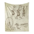 thumbnail image 1 of Vintage Woman Soft Flannel Fleece Blanket, Vintage Luna Park Themed Sketch with Merry Go Round and Ferris Wheel, Cozy Plush for Indoor and Outdoor Use, 70" x 90", Brown and Eggshell, by Ambesonne, 1 of 6
