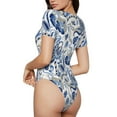 thumbnail image 2 of Vsdgher Blue Paisley Prinr Short Sleeve Body suit for Womens, Sexy Onesie One Piece Round Neck Bodysuit Shapewear Tummy Control-XX-Large, 2 of 7