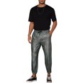 thumbnail image 2 of INSPIRE CHIC Shiny Pants for Men's Drawstring Waist Sparkly Costume Metallic Joggers Silver 28, 2 of 5