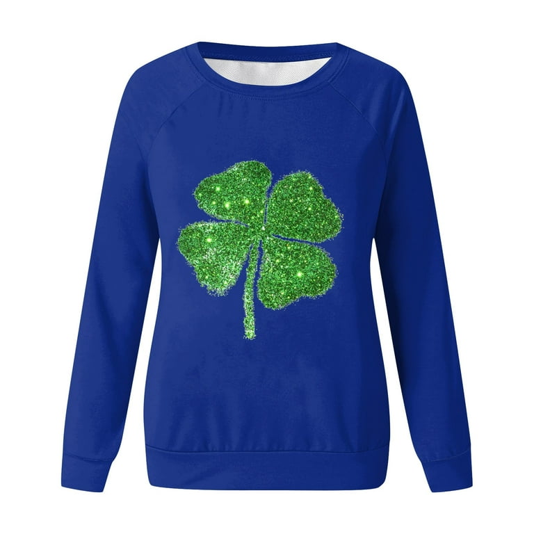 Lightning Deals of Today!Ladies' Fashion And Leisure Long-sleeved Solid  Color St. Patrick's Day Irish Festival Printed Round Neck Sweater Top 