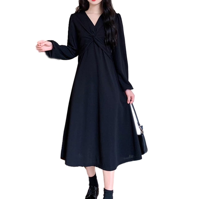 Vestido de cóctel elegante de manga larga con farol para mujer Laklulu, negro, XXXL