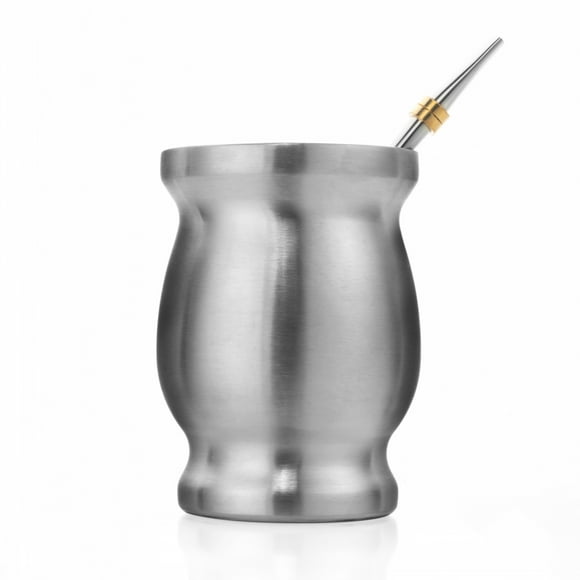 Set de Matera, vaso, bombilla y cepillo acero inoxidable Plateado Brang Steel Mate