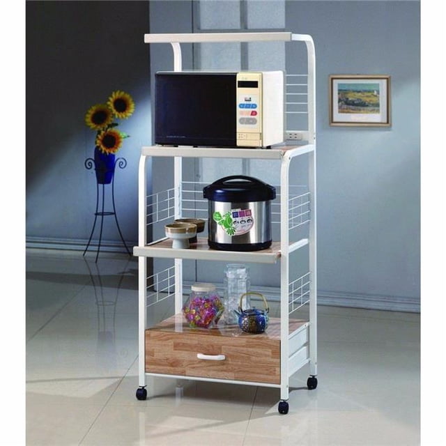 Benzara BM148283 Commodious Kitchen Shelf On Casters, White