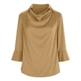 thumbnail image 5 of Tanghaowl Womens T Shirts, Fashion Satin Blouse with Asymmetrical Notched Lapel and Flared Sleeves for Everyday Casual Elegant Tunic Top Yellow L, 5 of 7