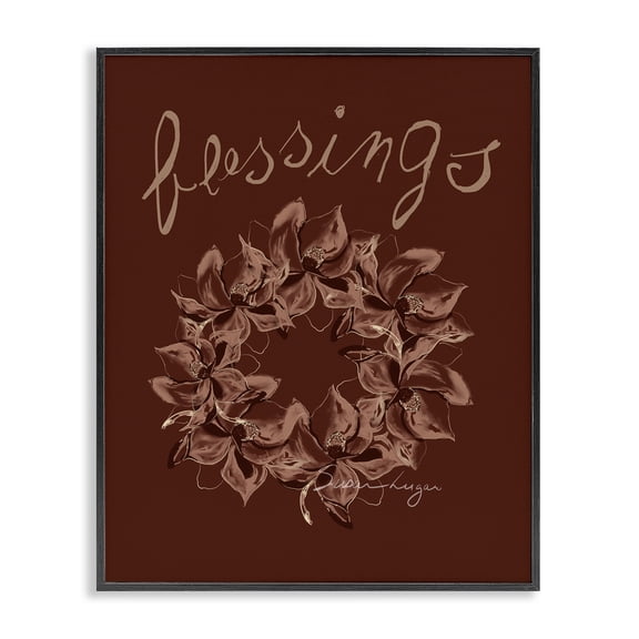 Stupell Industries Farmhouse Blessings Brown Autumn Wreath Black Framed Giclee Art, 11 x 14, by Susan Lugar