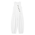 thumbnail image 4 of Vynhevius Women's Scoop Neck Jumpsuit Sleeveless Asymmetric Button Front Pockets Loose Harem One Piece, 4 of 6