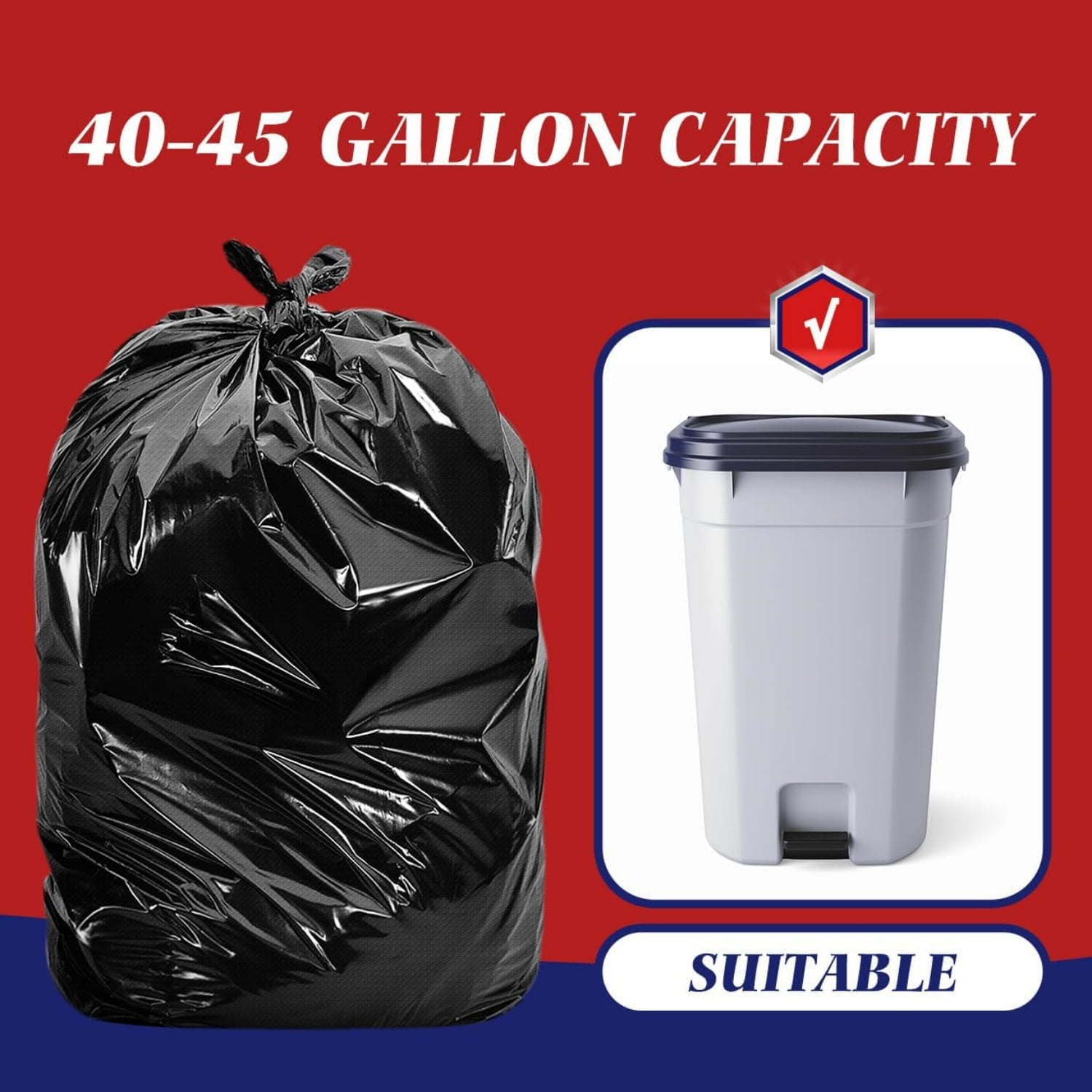 40-45 Gallon 300 Counts Large Trash Bags Black Garbage Bags, Large Trash Can Liners for Home,Kitchen,Office,All Purpose Light Residential or Commercial Waste,Outdoor Lawn and Leaf Bags