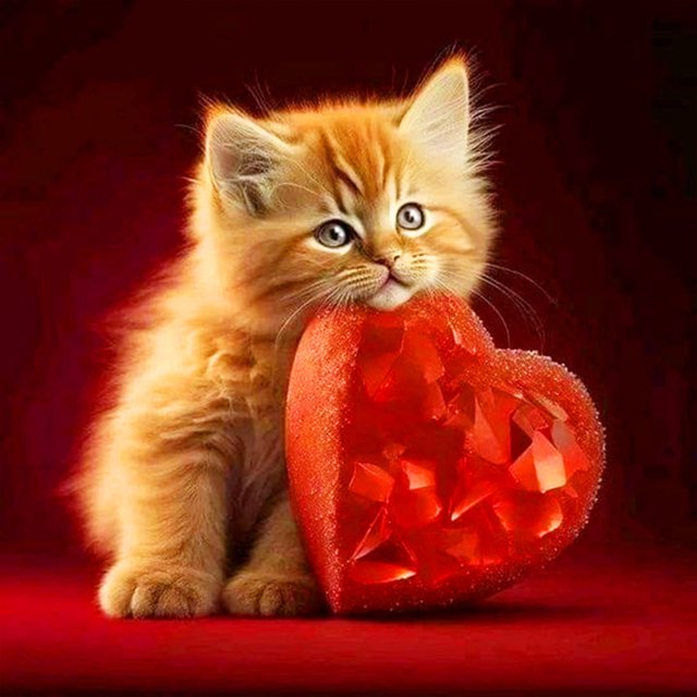 5D DIY Taladro Diamante Pintura Corazón Y Gato Kit Del 30x30cm