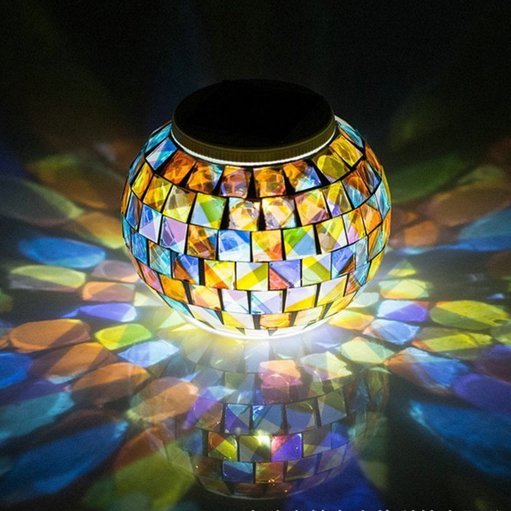 Solar Powered Mosaic Glass Ball Color Changing LED Light Outdoor Lamp 