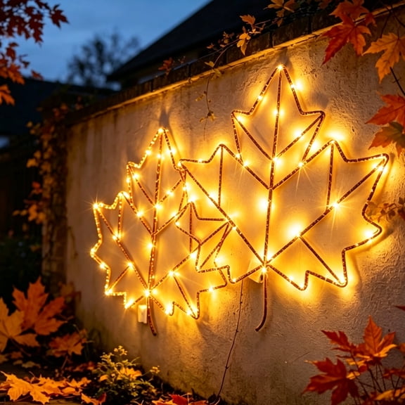 Fall Maple Leaf LED Light 12.20 x 11.81 Inch Warm Glowing Outline for Wall Window Thanksgiving Home Indoor Outdoor Decor