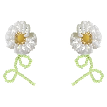 DESIGNICE 2026 New Boho Flower Seed Beaded Drop Dangle Earrings for Women Handmade Rice Bead Floral Dangling Statement Earring for Parties, Festivals, Casual Outings, Summer Wear