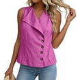 thumbnail image 5 of Pounoo Vests for Women Asymmetric Lapel Collar Button Front Sleeveless Tops for Women Loose Fit Office Linen Tops for Women, 5 of 7