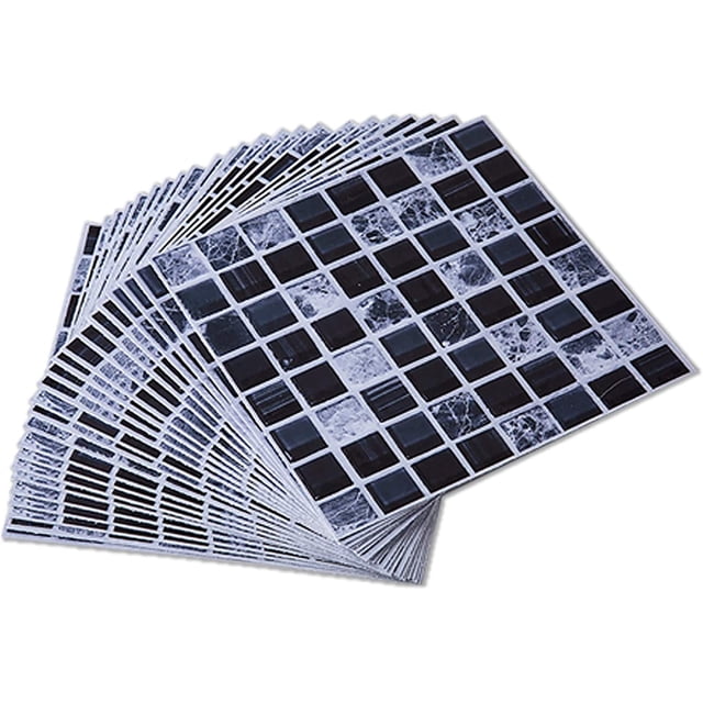 20 Piezas Pegatinas Adhesivas para Azulejos 20x20cm (Negro), Pegatinas Autoadhesivas para Azulejos de PVC Impermeables, Pegatinas Adhesivas para Azulejos para Baño y Cocina, Patrones de Mosaico