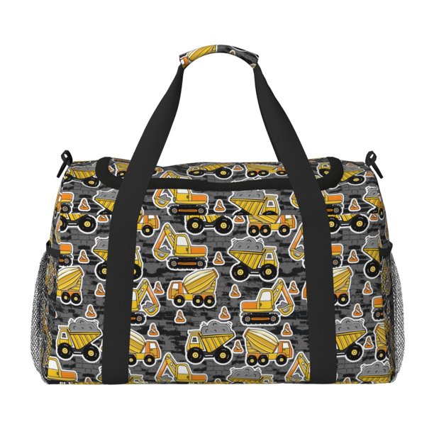 Fotbe Excavator At Work Bolsa de Viaje con Estampado, Bolsa de Fin de Semana para Mujer con Compartimento para Zapatos, Bolsa de Gimnasio con Bolsillo Húmedo