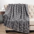 thumbnail image 2 of Home Soft Things Leaf Pattern Faux Fur Throw Blanket with Micromink Back, Solid Color Fuzzy Super Soft Cozy Plush Throw, 60x70 inches, Grey, 2 of 10