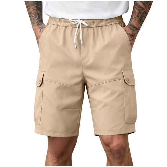 TKKCS Mens Relaxed Fit Cargo Shorts- Breathable Drawstring Casual Outdoor Lightweight Elastic Wasit Hiking Shorts With Multi Pockets Khaki Size XL