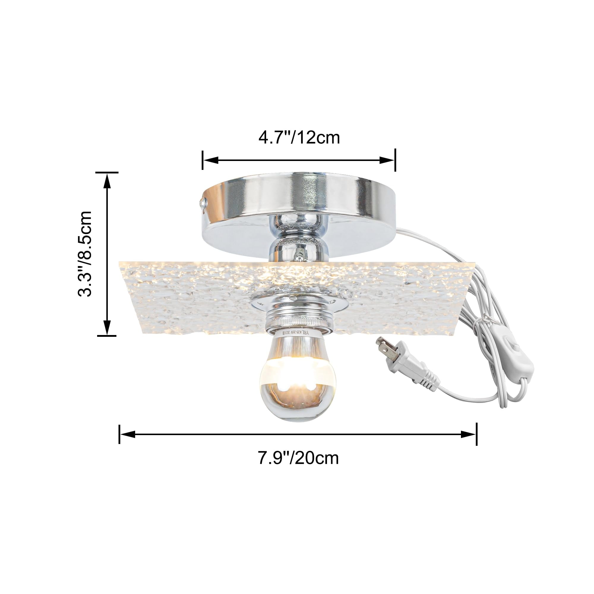 Kiven Flush Mount Ceiling Light Fixture, 1-Light Anti Glare Close to Ceiling Light with 15FT Plug-in Cord, Modern Chandelier for Bedroom Kitchen Island Hallway