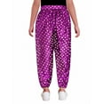 thumbnail image 2 of iiniim Girls Metallic Floral Printed Satin Harem Pants Elastic Waist Patiala Dhoti Salwar Pants Purple 10, 2 of 7