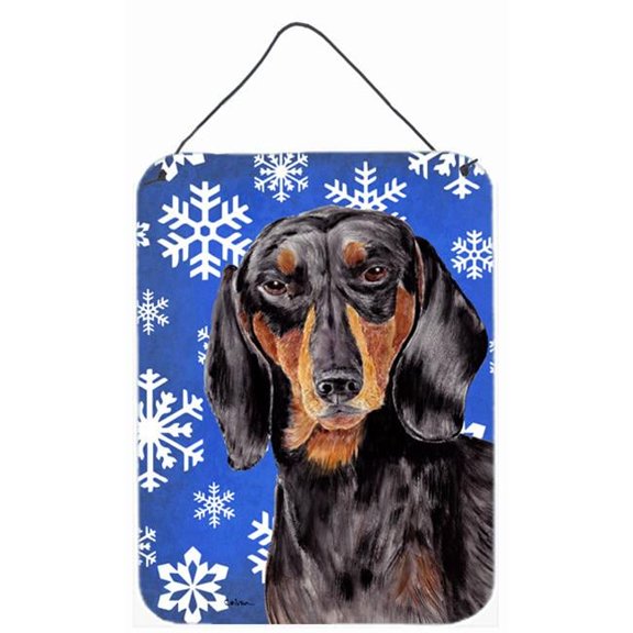 Dachshund Winter Snowflakes Holiday Aluminium Metal Wall Or Door Hanging Prints