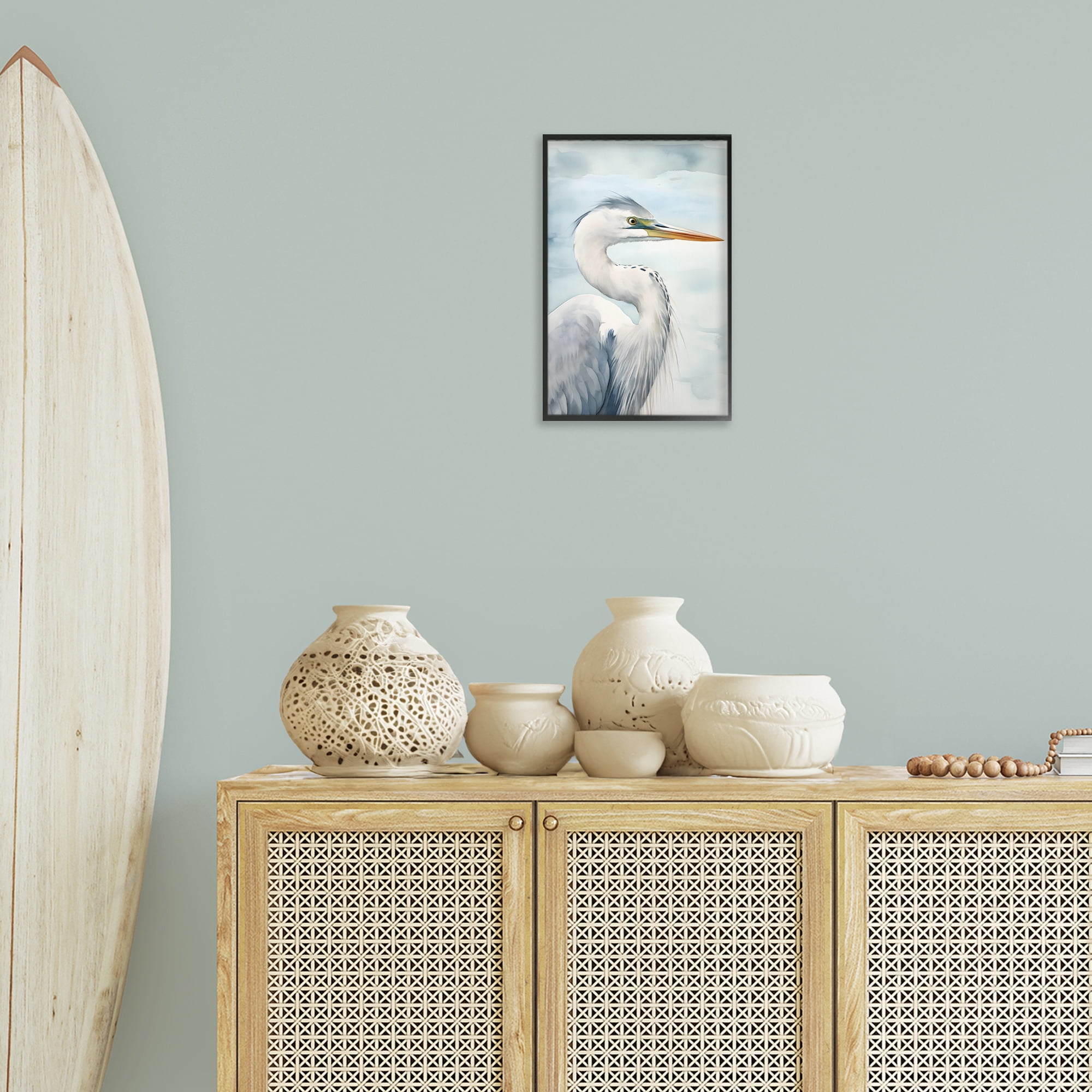 Stupell Industries Serene Beach Bird Animals & Insects Painting Black Framed Art Print Wall Art, 12 x 18