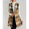 thumbnail image 4 of Arlun Womens Flannel Plaid Vest Coats Trendy Long Sleeveless Lapel Button down Jackets Casual Fall Winter Checkered Shacket No Hooded Coat Soft Comfort Outwear Khaki XL, 4 of 5
