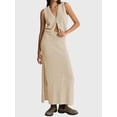 thumbnail image 2 of Niusricy Women 2 Piece Slim Knitted Outfits Ladies Waffle V-Neck Vests Sleeveless Waistcoats Button Tank Tops and Elastic Split Skirts Long Slim Skirt Loungewear Streetwear for Daily Holiday, 2 of 7
