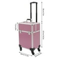 thumbnail image 2 of Large Capacity Rolling Makeup Train Case, Trolley Makeup Travel Case with Keys Swivel Wheels for Esthetician, Hairstylist, Nail Tech Kit Aluminum Makeup Beauty Trolley Case,Rolling Makeup Case,Pink, 2 of 15