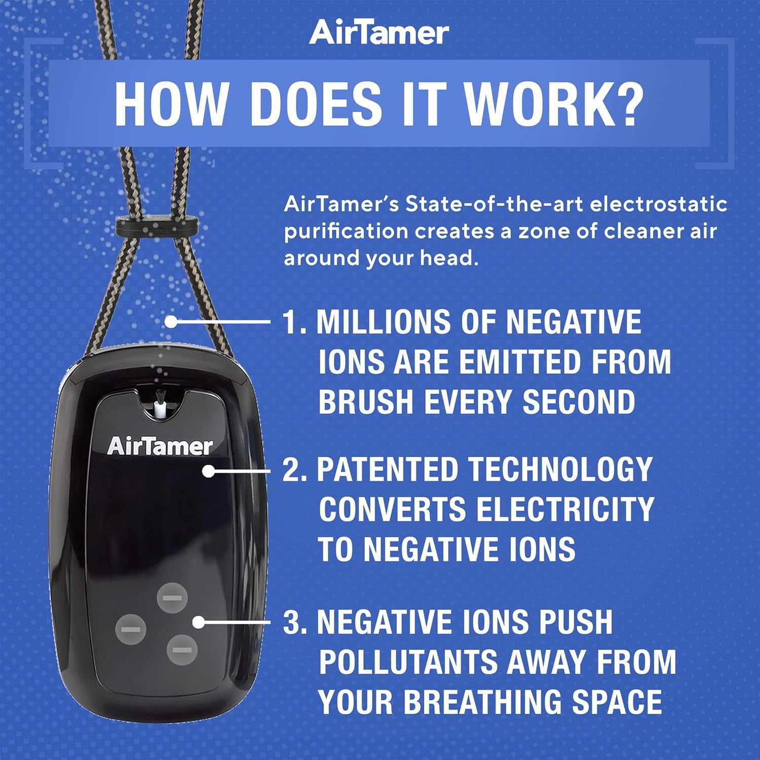 AirTamer A315 Rechargeable Personal Air Purifier with Ionic Technology, Portable Wearable Air Cleaner, Black with Leather Travel Case
