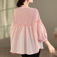 thumbnail image 4 of mihongmao Corset Tops for Women Lantern Sleeve Patchwork Knitted Doll Shirt Sweet Wood Ear Loose Linen Women's Shirt,Womens Tops Clearance under $5 Pink M, 4 of 9