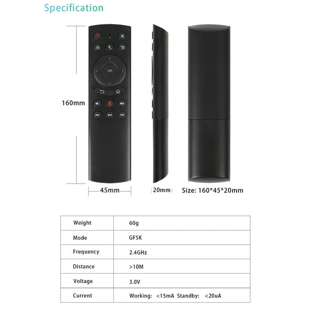 G20 G20S Télécommande Sans Fil 2,4 GHz; Boîtier TV Projecteur d'Ordinateur Boîtier TV Téléviseur Intelligent HTPC Ordinateur Portable Bloc-Notes Télécommande