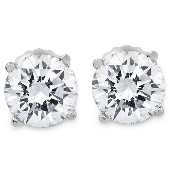 1ct Round Diamond Stud Earrings in 14K Whte Gold with Screw Backs