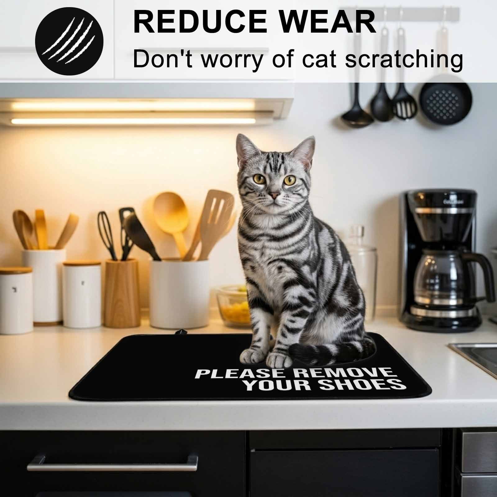 Black Stove Top Cover for Electric Stove, Heat-proof & Non Slip Glass Top Stove Cover Protector, Funny Letters Please Remove Your Shoes Kitchen Flat Cooktop Rubber Mat 24x21 Inches