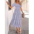 thumbnail image 5 of PRETTYGARDEN Women's 2025 Summer Casual Midi Dresses Square Neck Short Sleeve Smocked A Line Floral Flowy Elegant Boho Dress, 5 of 7