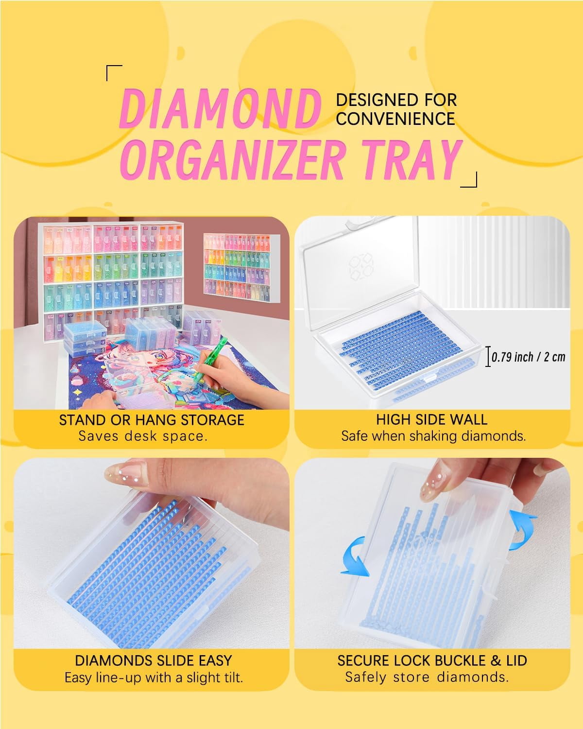 60pcs Diamond Art Storage Containers Trays ＆ Stand, Diamond Painting Accessories Diamond Painting Trays with Lids, 2-in-1 Diamond Art Trays and Diamond Painting Storage, Tools Storage Rack
