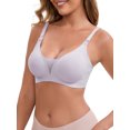 thumbnail image 4 of INSPIRE CHIC Women's Adjustable Buckled Straps Postpartum Nursing Bra V-Neck Mesh Splicing Lightweight Wireless Bras XXL Light Purple, 4 of 5