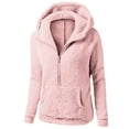 thumbnail image 2 of BiZtdJrK Sherpa Fleece Jackets Women Half Zip Long Sleeve Hooded Jacket Solid Casual Fall Winter Coats with Pockets Pink L, 2 of 6