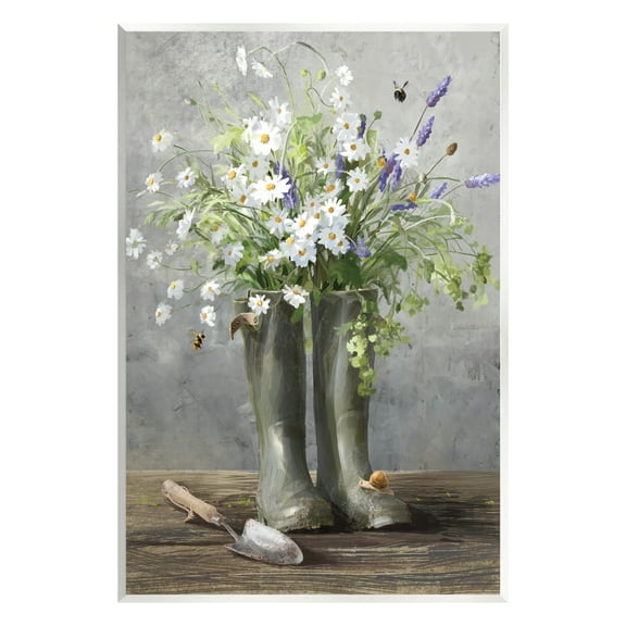 Stupell Industries Gardening Boots Bouquet Botanical & Floral Painting Unframed Art Print Wall Art, 13 x 19