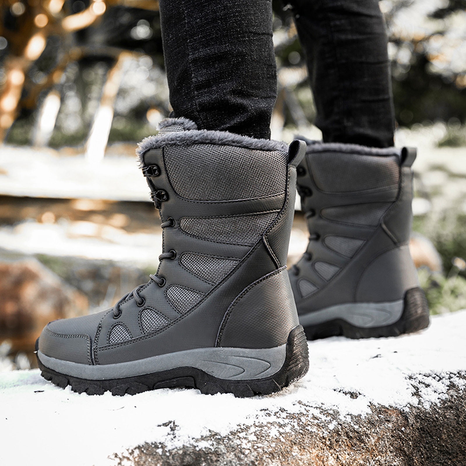 Cathalem Shoes Men Adult Male Snow Boot Men Size 9 Winter Water Proof Flat Lace Up Keep Warm Snow Boots Comfortable Mid Boots Shoes Snow Shoes A 8.5 Walmart
