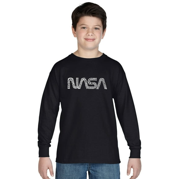 LA Pop Art Boy's Word Art Long Sleeve - Worm Nasa