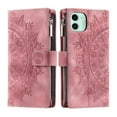 thumbnail image 3 of Nalacover for iPhone 11 Embossed Floral Pattern PU Leather Crossbody Case with Shoulder Strap,Shockproof Magnetic Flip Kickstand Credit Card Slots Zipper Pocket Wallet Phone Case,Pink, 3 of 10
